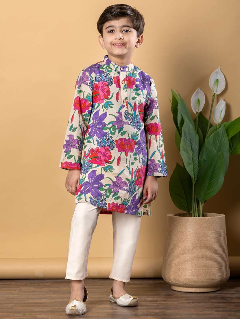boys printed long sleeves kurta pyjama set - 21766943 -  Standard Image - 1