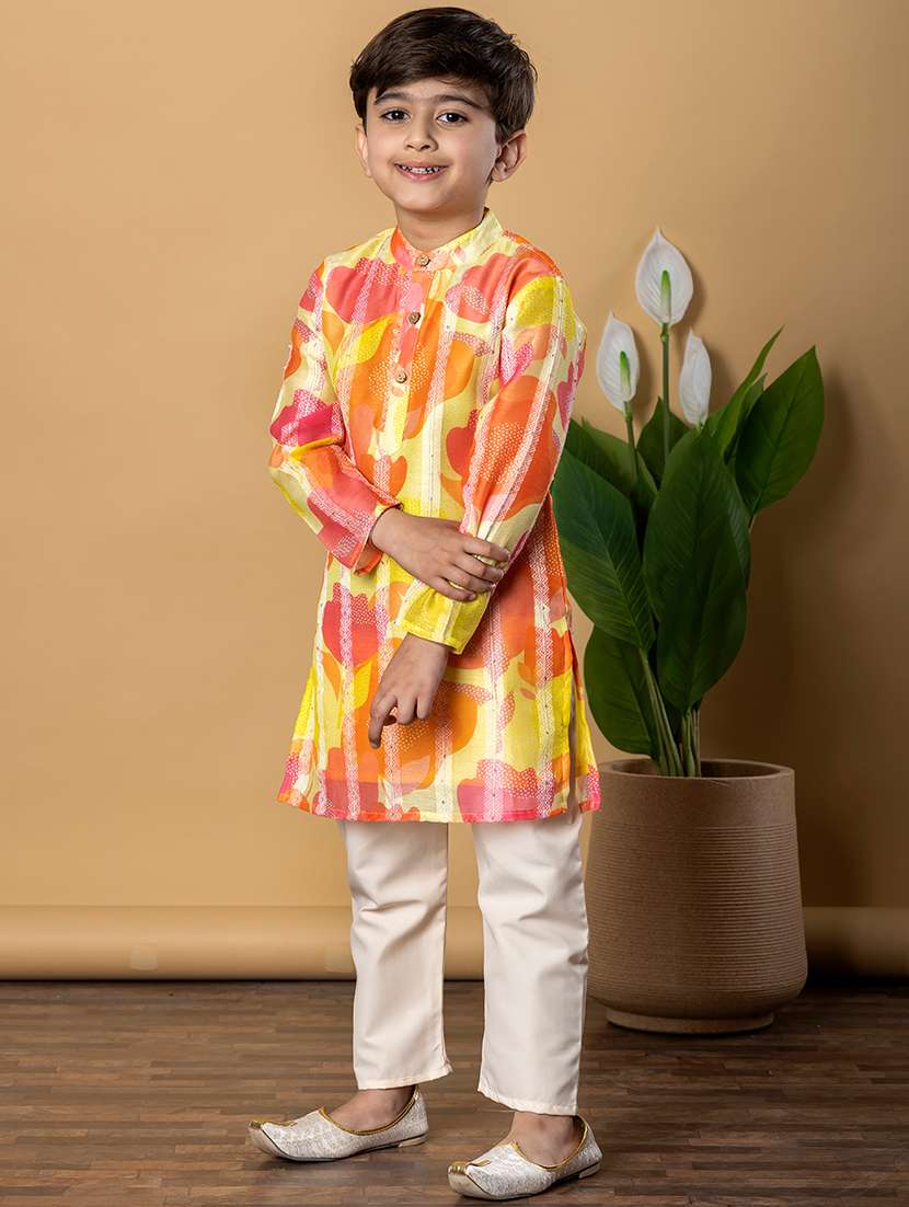 boys printed long sleeves kurta pyjama set - 21766952 -  Standard Image - 1