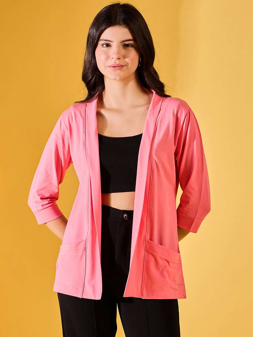 women solid three quarter sleeves regular shrug