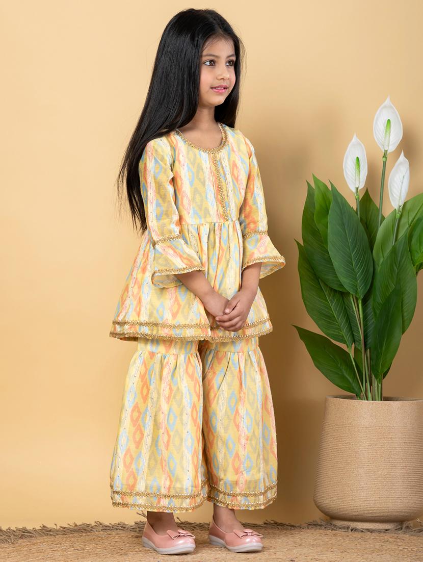 girls three quarter sleeve kurta sharara set - 21766969 - Standard Image - 1