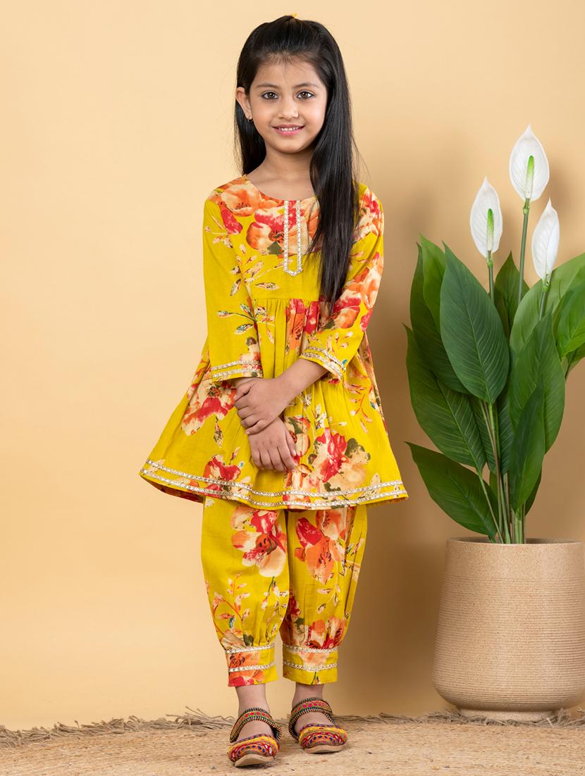 girls three quarter sleeve kurta salwar set - 21766970 -  Standard Image - 1