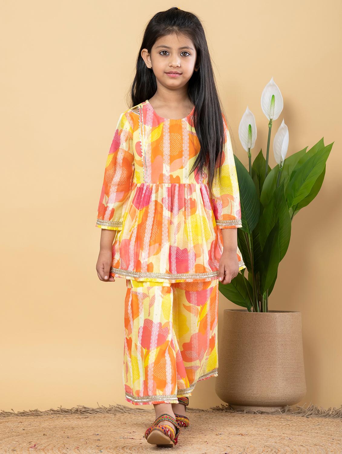 girls three quarter sleeve kurta sharara set - 21766972 -  Standard Image - 1