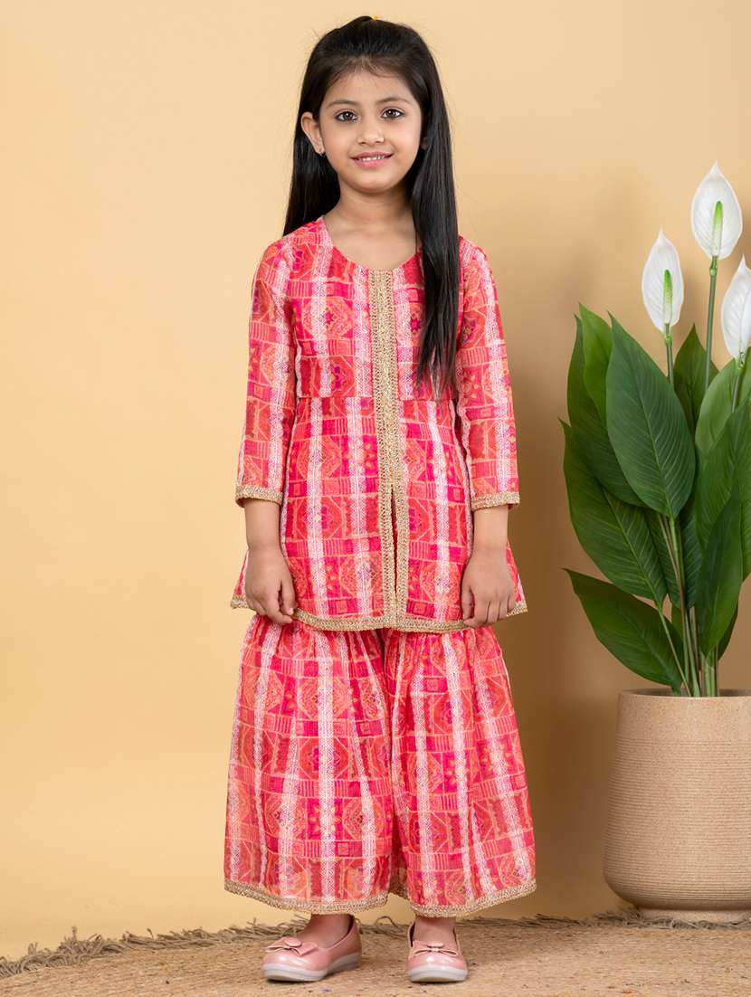 girls three quarter sleeve kurta sharara set - 21766973 -  Standard Image - 1