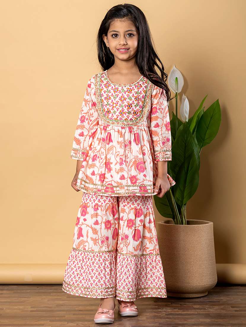 girls three quarter sleeve kurta sharara set