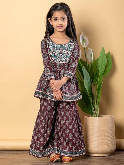 girls three quarter sleeve kurta sharara set - 21766978 - Standard Image - 0