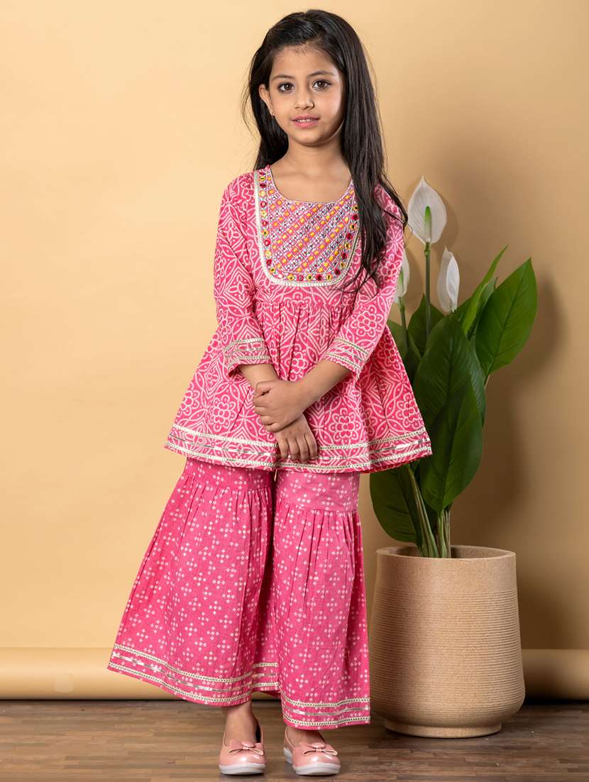 girls three quarter sleeve kurta sharara set - 21766979 - Standard Image - 1