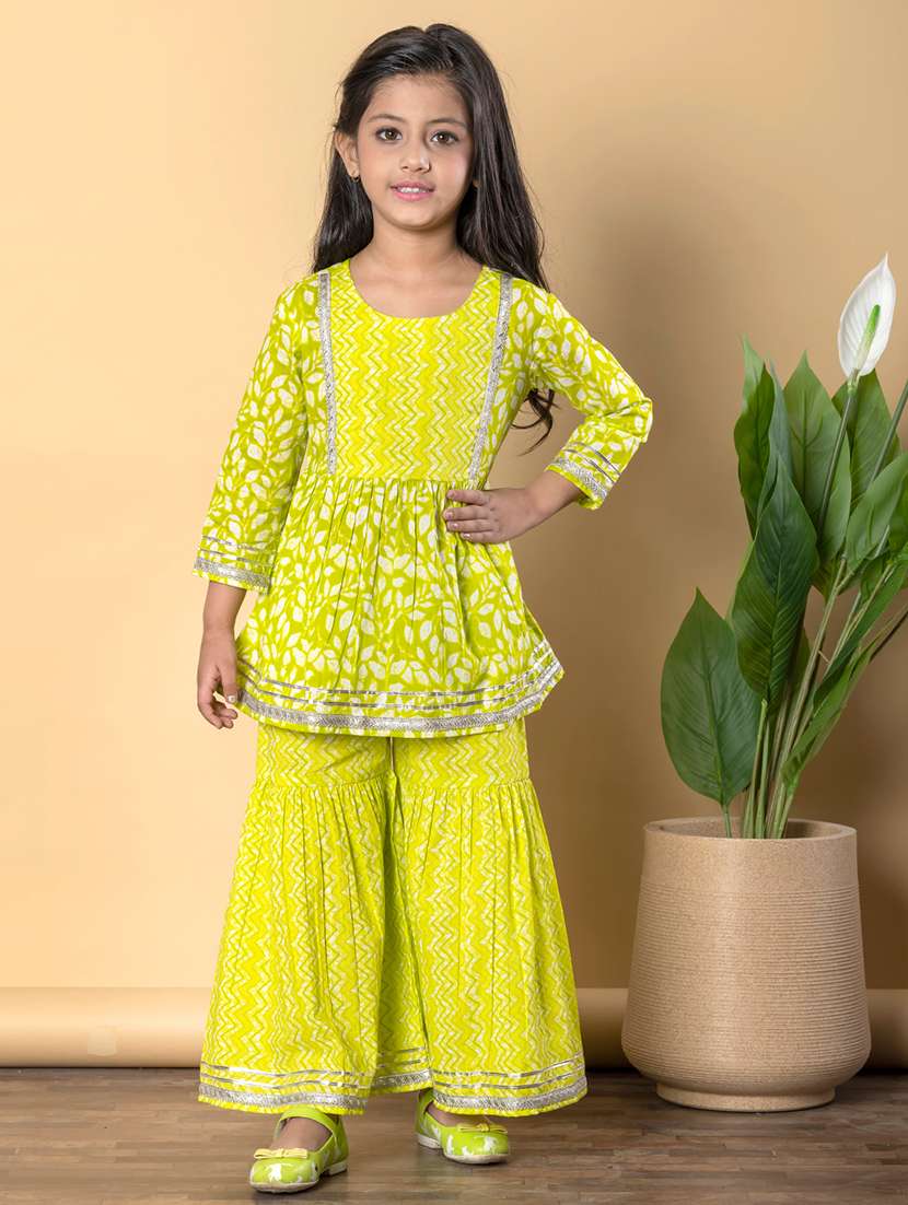 girls three quarter sleeve kurta sharara set - 21766983 -  Standard Image - 1