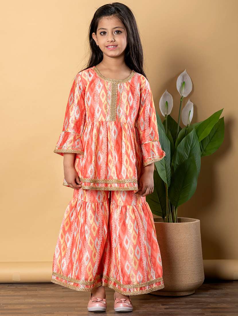 girls three quarter sleeve kurta sharara set - 21766987 - Standard Image - 1