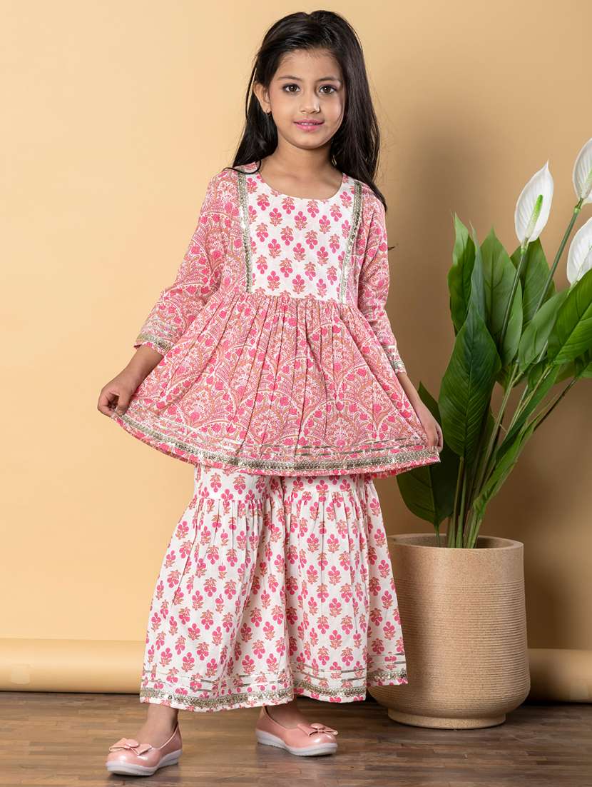 girls three quarter sleeve kurta sharara set - 21766989 -  Standard Image - 1