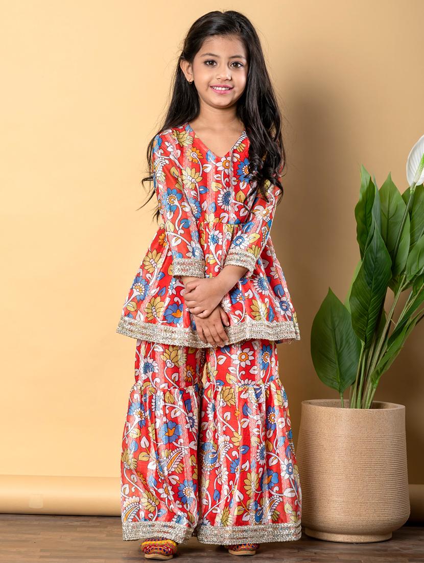 girls three quarter sleeve kurta sharara set - 21766992 -  Standard Image - 1