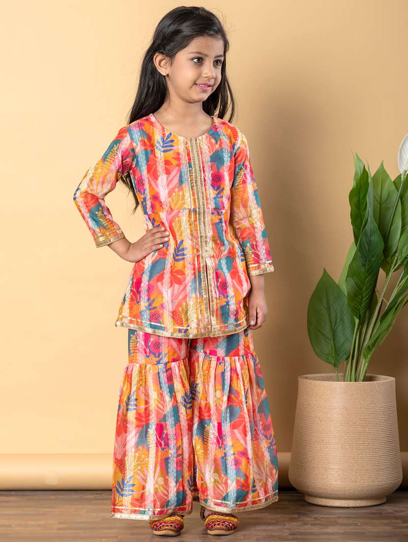 girls three quarter sleeve kurta sharara set - 21766993 -  Standard Image - 1