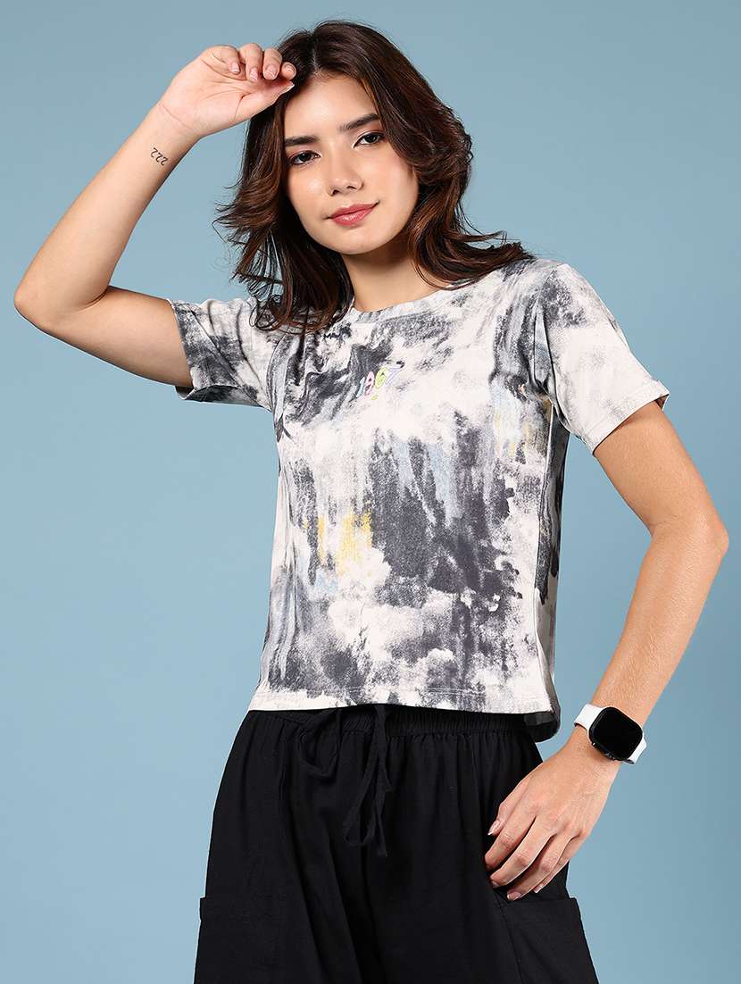 women tie & dye short sleeve crop t-shirt - 21767019 - Standard Image - 1