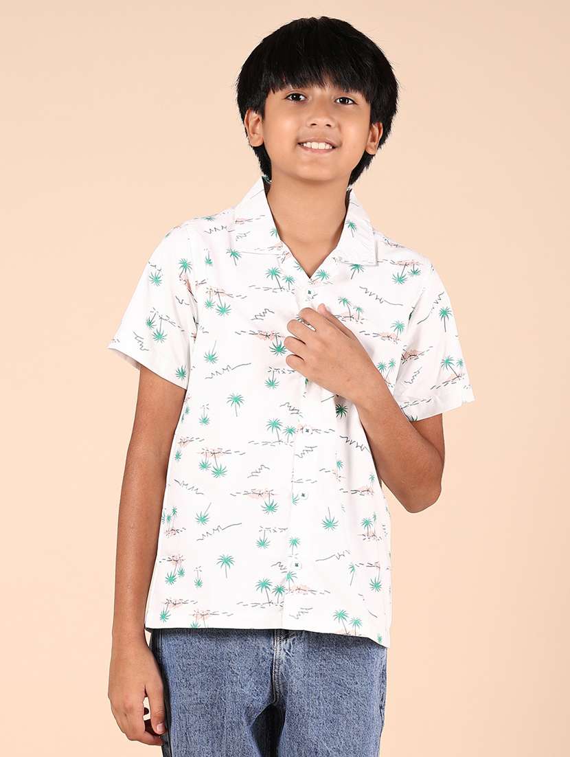 boys white printed short sleeve casual shirt - 21767020 -  Standard Image - 1