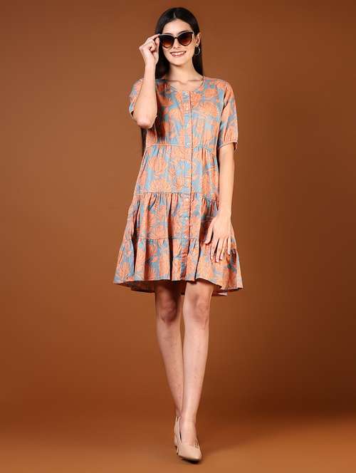 women floral printed round neck tiered dress - 21767039 -  Standard Image - 0