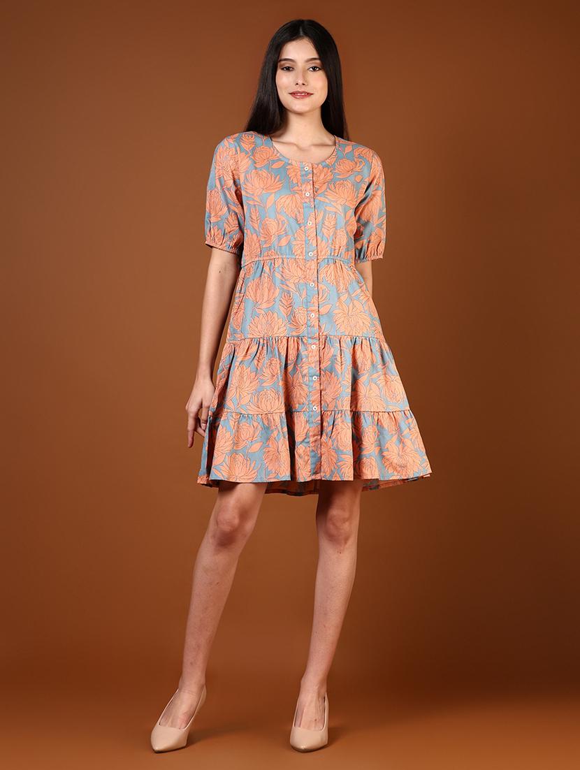women floral printed round neck tiered dress - 21767039 -  Standard Image - 1
