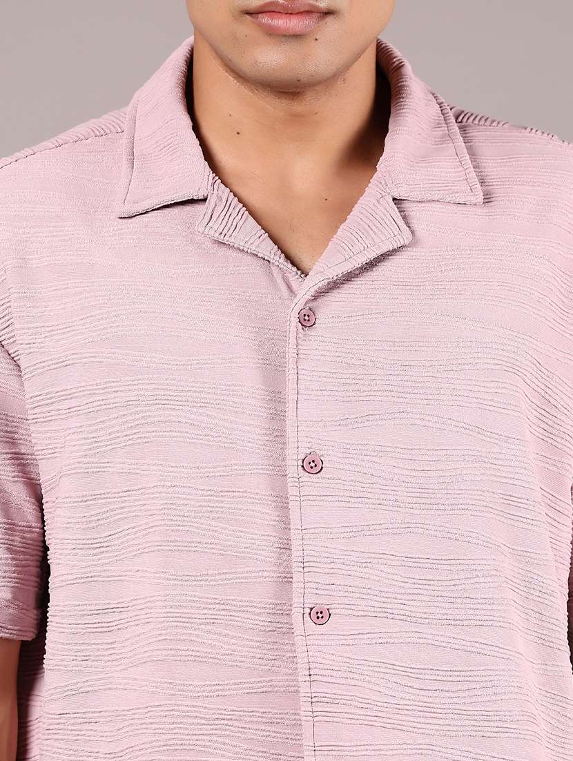 men tectured cuban collared loose fit casual shirt - 21767052 -  Standard Image - 4