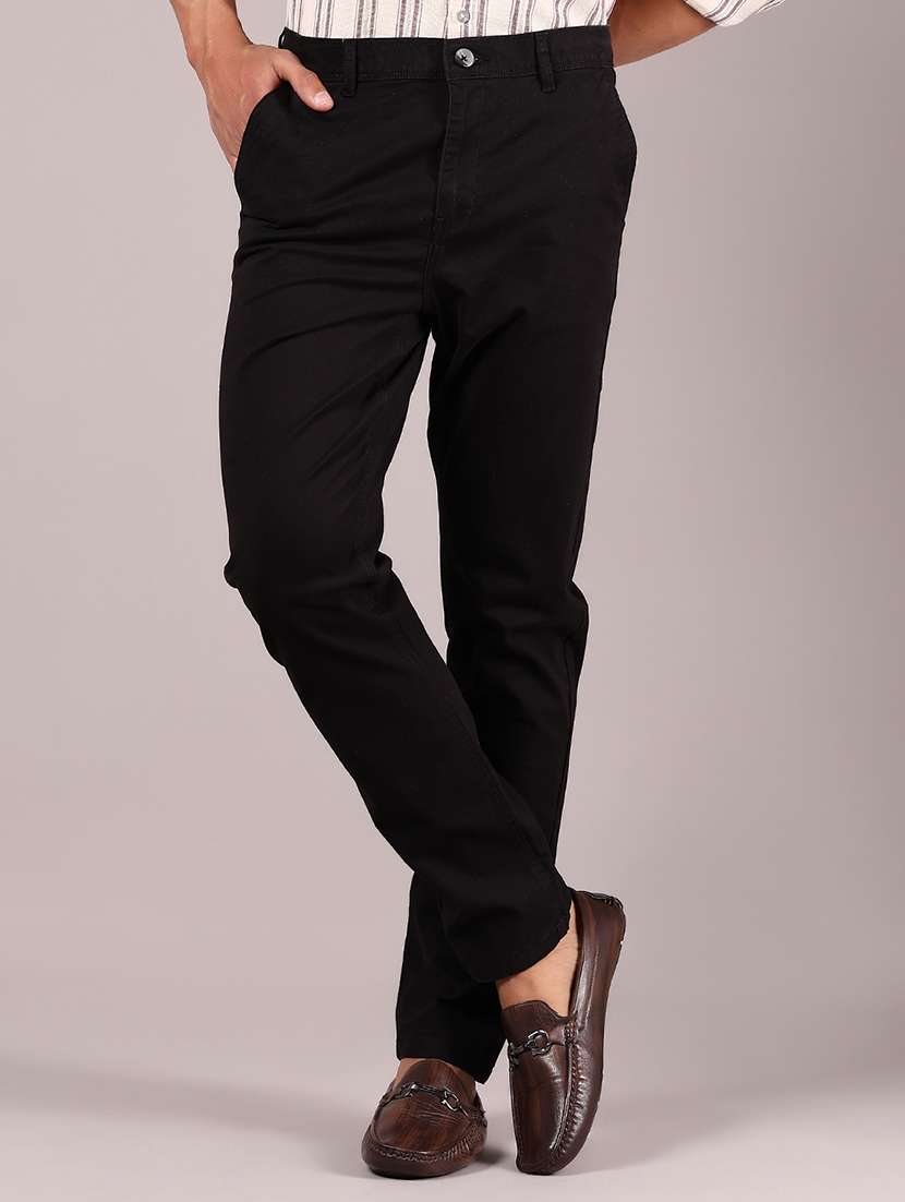 men black solid mid rise chinos full length trouser - 21767056 -  Zoom Image - 0