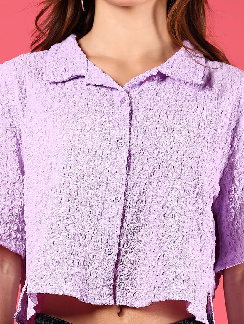 women textured collared crop boxy fit shirt - 21767058 -  Standard Image - 4