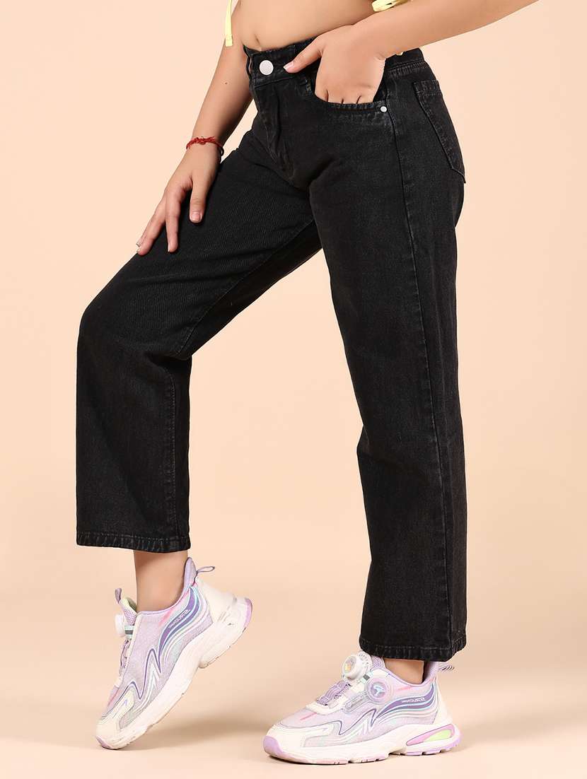 girls black solid mid rise straight fit jean - 21767071 - Standard Image - 1