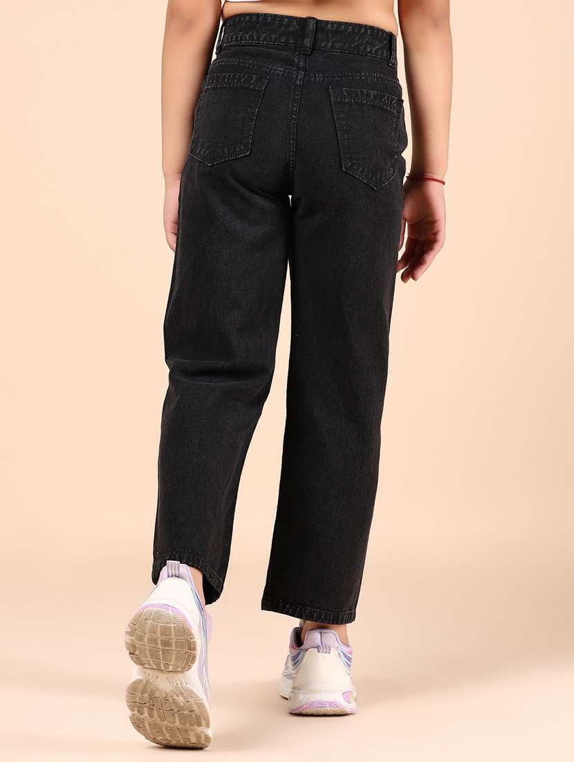 girls black solid mid rise straight fit jean - 21767071 - Standard Image - 4