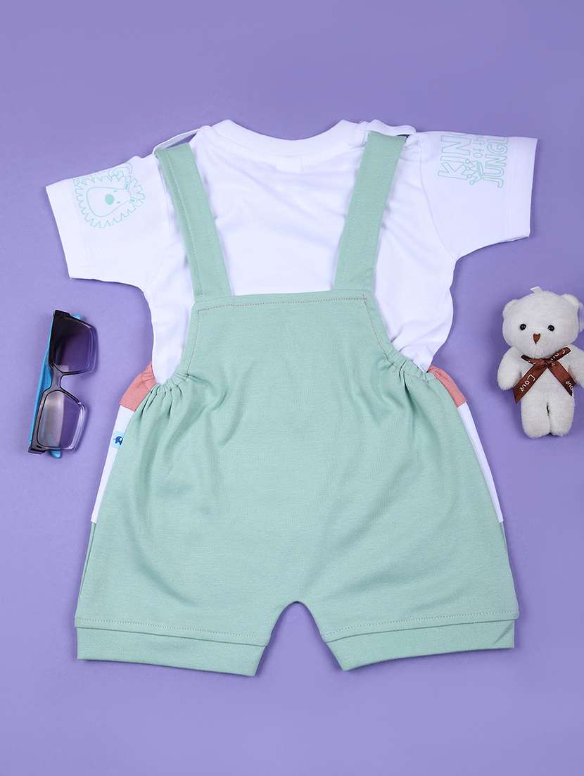 boys color blocked t-shirt and dungaree sets - 21767094 -  Standard Image - 1