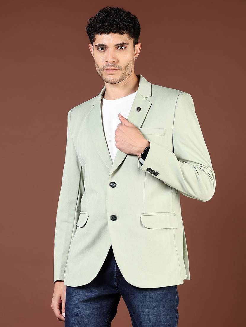 men solid long sleeve lapel collar blazer - 21767106 - Standard Image - 1