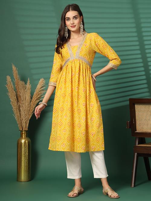 women three quarter sleeve a-line kurta - 21767266 - Standard Image - 0