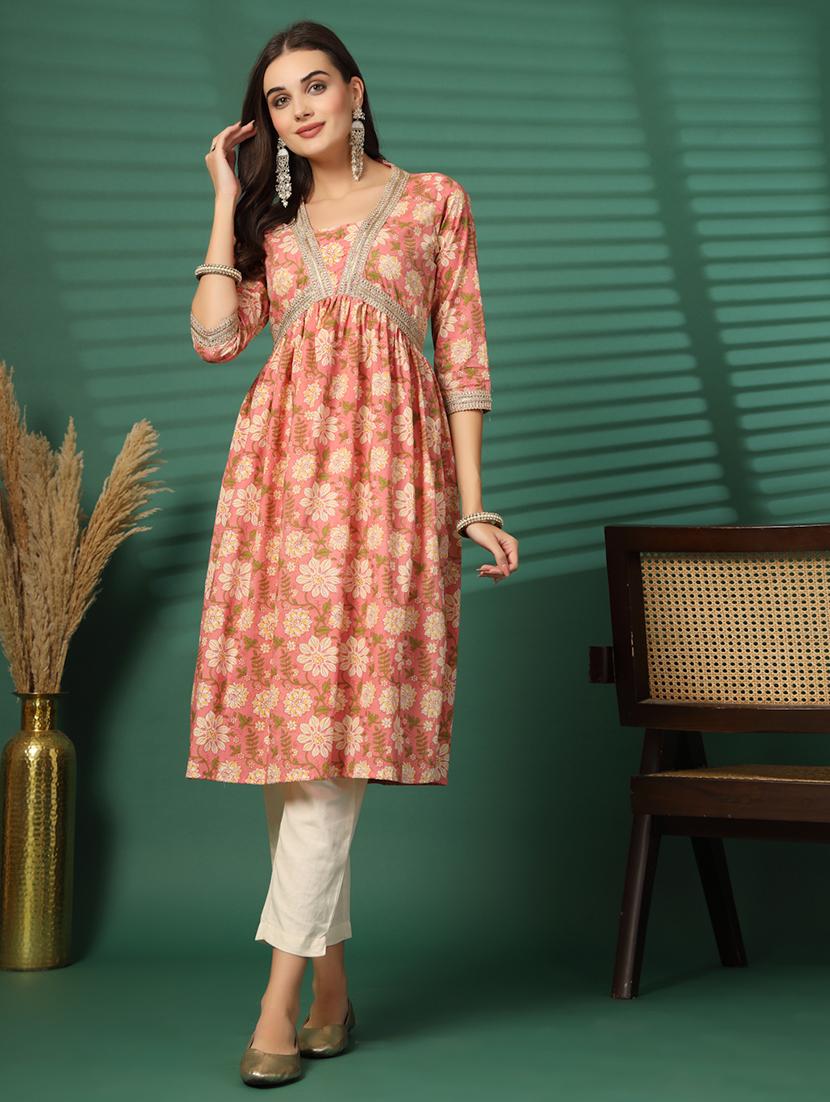women three quarter sleeve a-line kurta - 21767267 - Zoom Image - 0