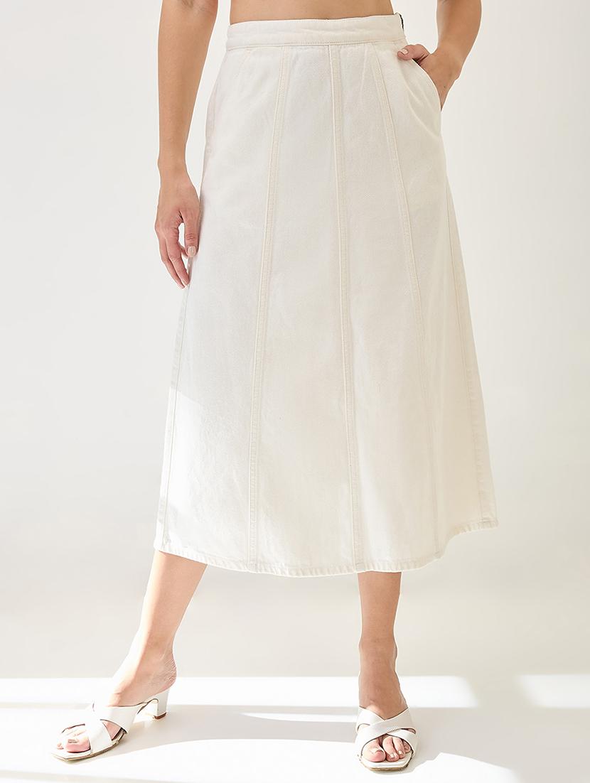 globus women white mid rise panelled a-line midi denim skirt - 21767501 - Zoom Image - 0