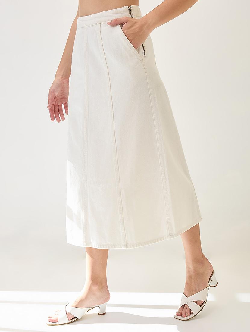 globus women white mid rise panelled a-line midi denim skirt - 21767501 - Standard Image - 1