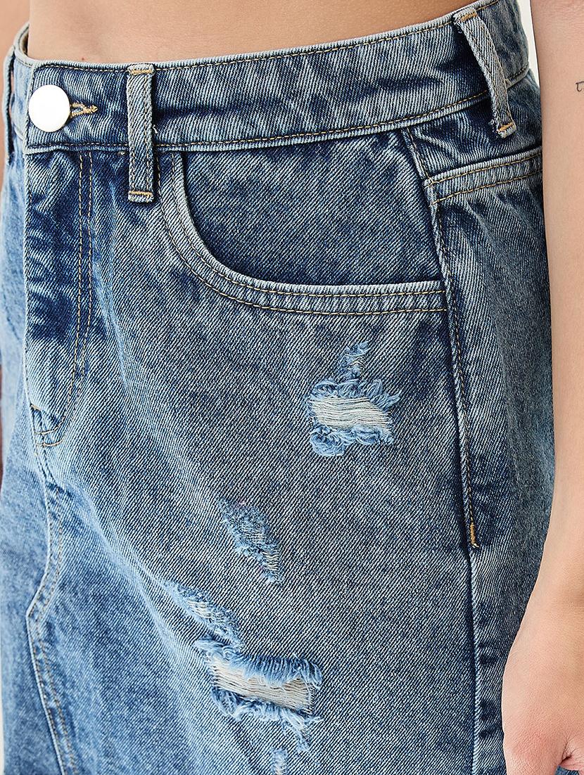 globus women med blue mid rise distressed & frayed hem mini denim skirt - 21767502 - Standard Image - 4