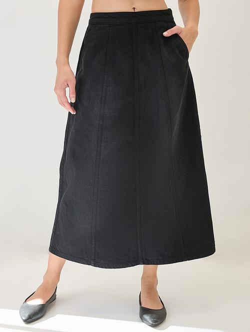 globus women black mid rise panelled a-line midi denim skirt - 21767504 - Standard Image - 0