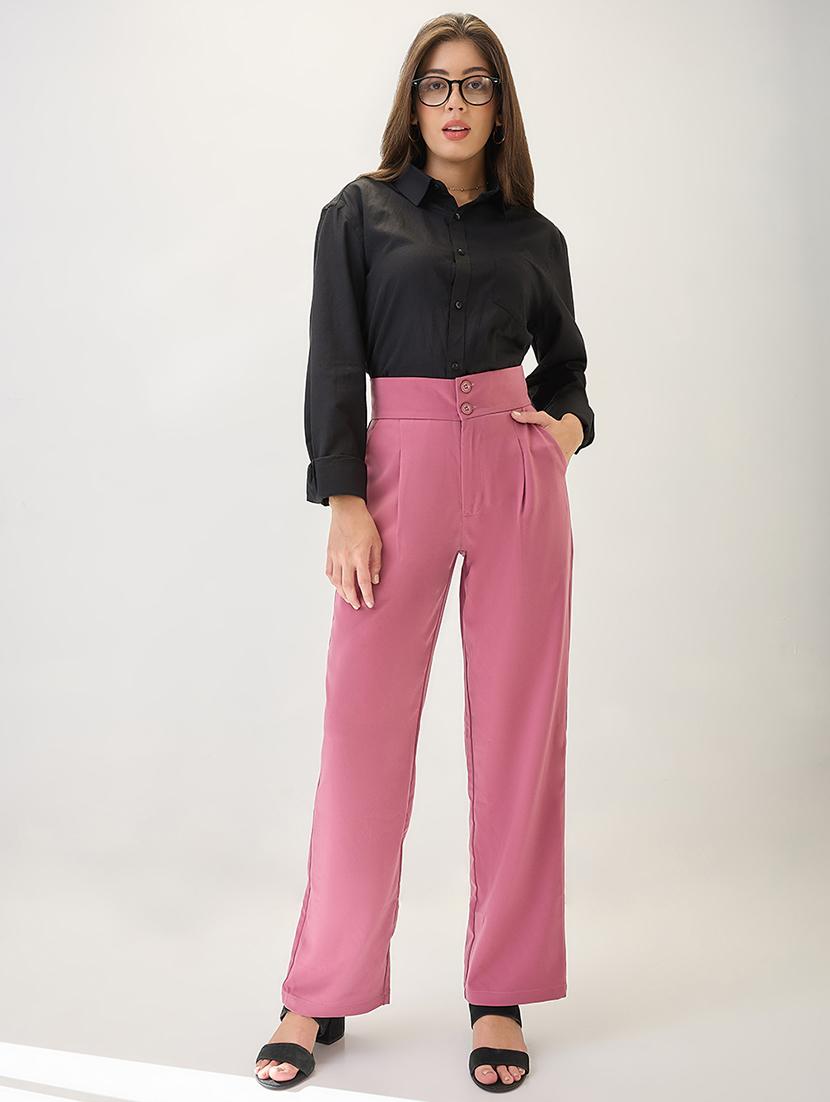 globus women dusky pink mid-rise pleated formal korean pants - 21767506 - Standard Image - 4