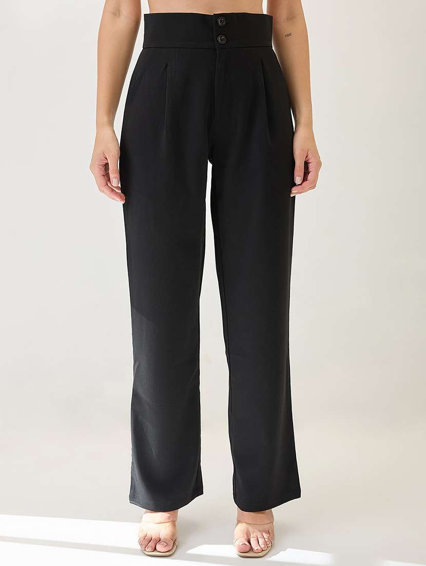 globus women black mid-rise pleated formal korean pants