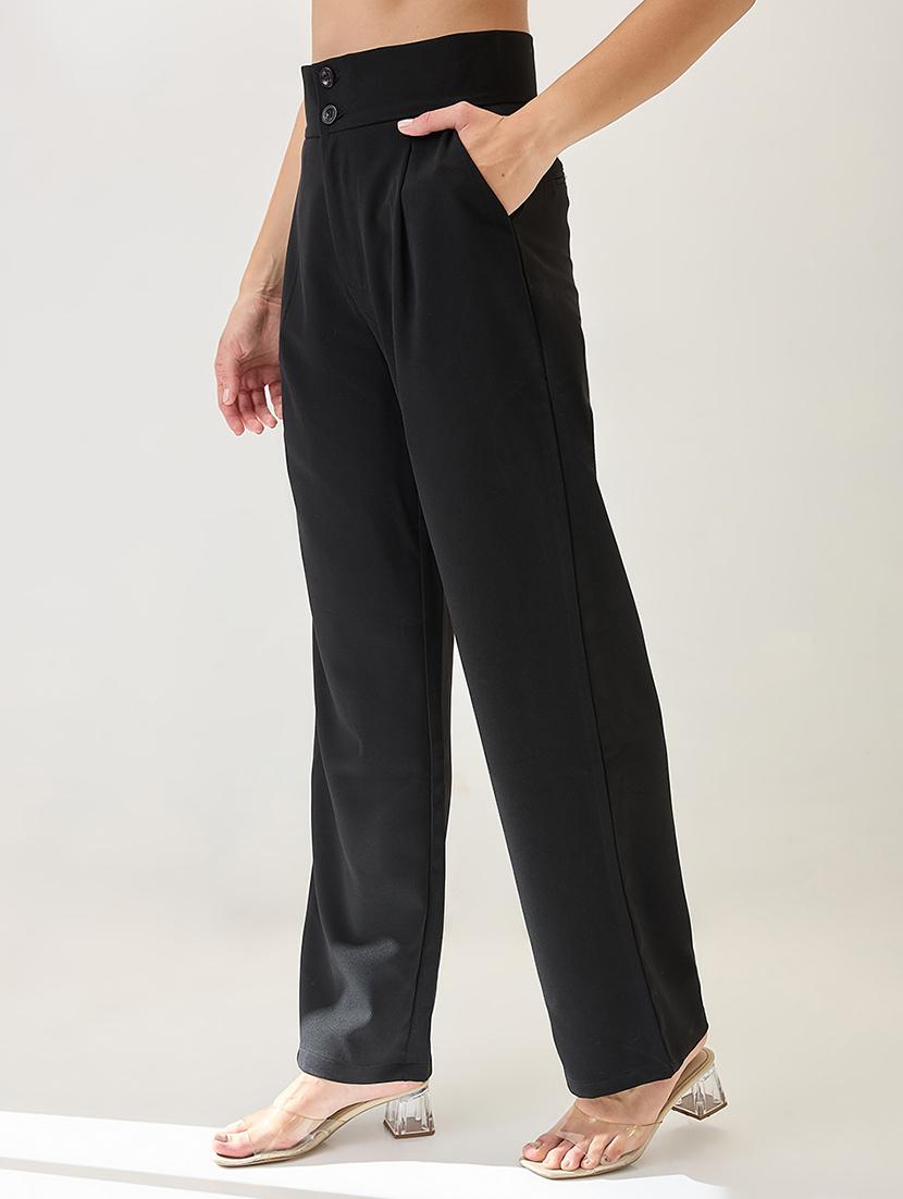 globus women black mid-rise pleated formal korean pants - 21767507 -  Standard Image - 1