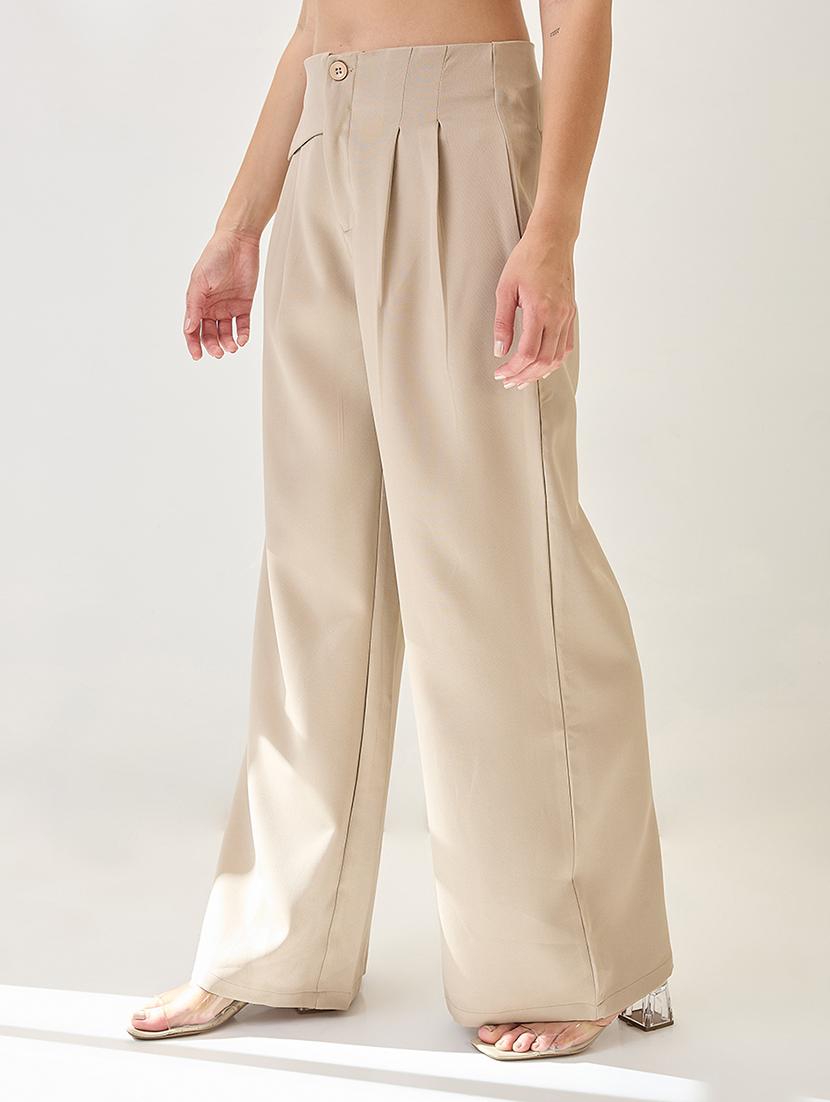 globus women mouse solid mid rise pleated formal korean pants - 21767508 - Standard Image - 1