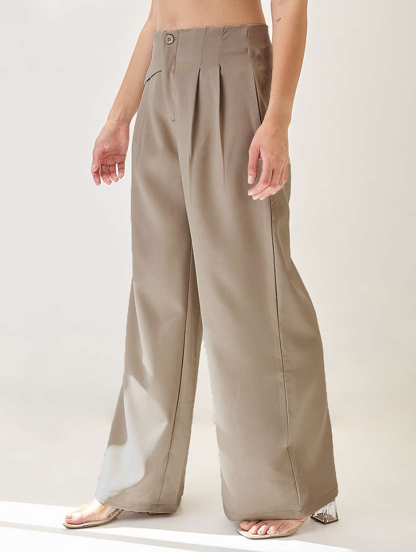 globus women mouse solid mid rise pleated formal korean pants - 21767508 -  Standard Image - 1