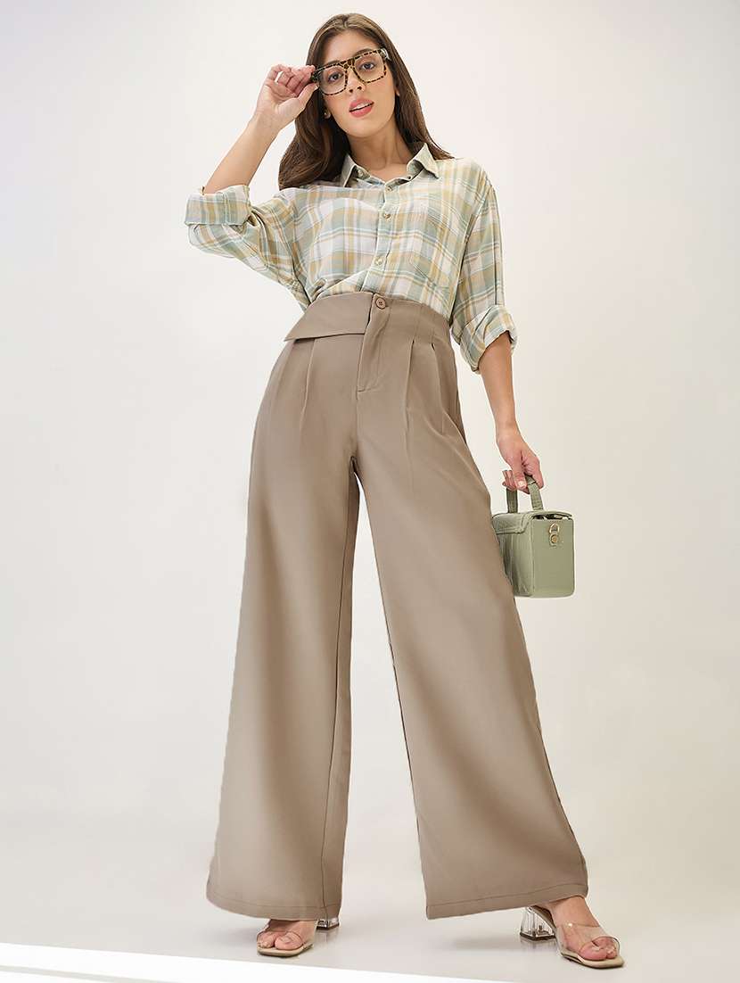 globus women mouse solid mid rise pleated formal korean pants - 21767508 -  Standard Image - 4