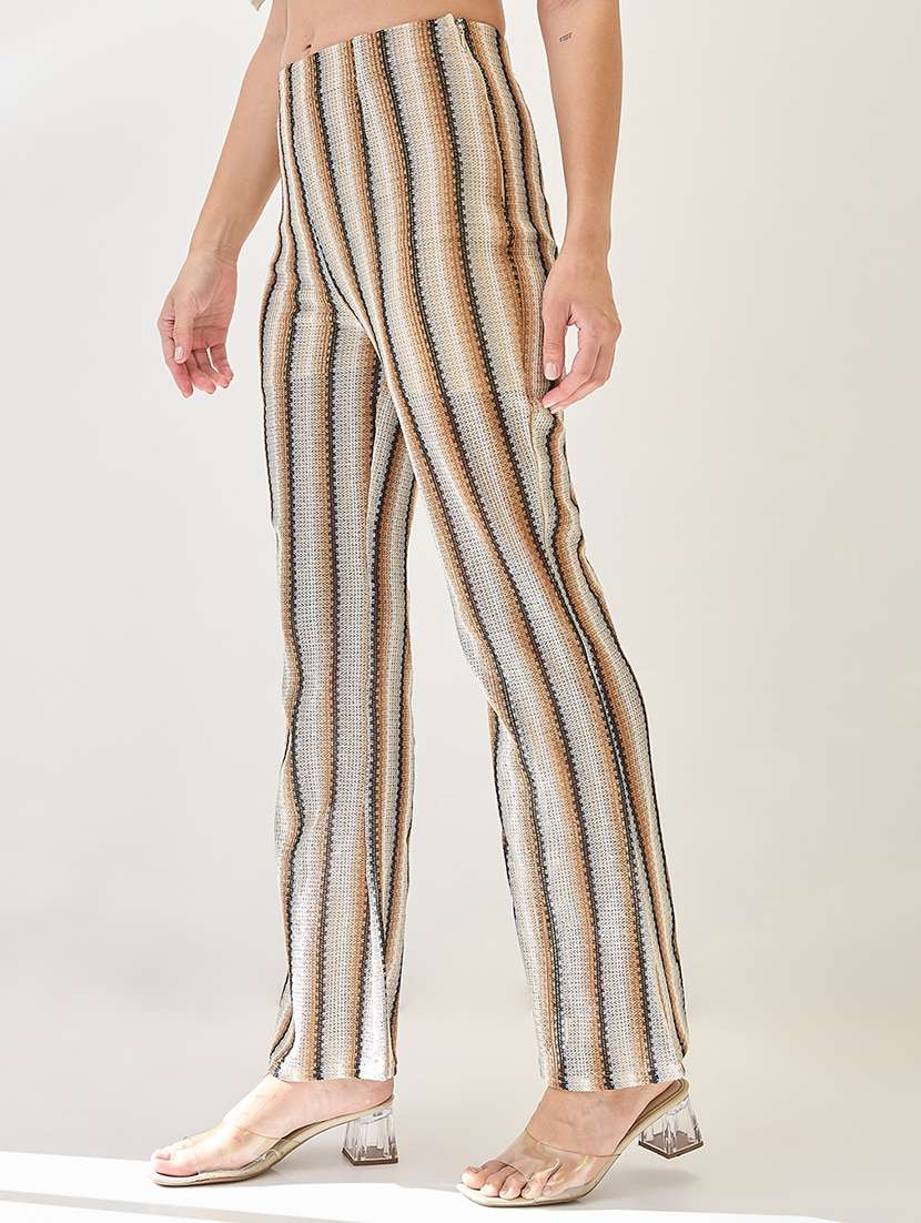 globus women off white stripe crochet mid-rise flat front beachwear trouser - 21767511 -  Standard Image - 1