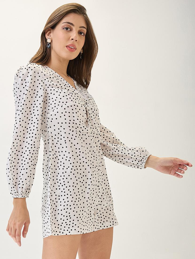 globus women white v-neck bishop sleeves twisted detail bishop sleeves polka-dot playsuit - 21767554 -  Standard Image - 1