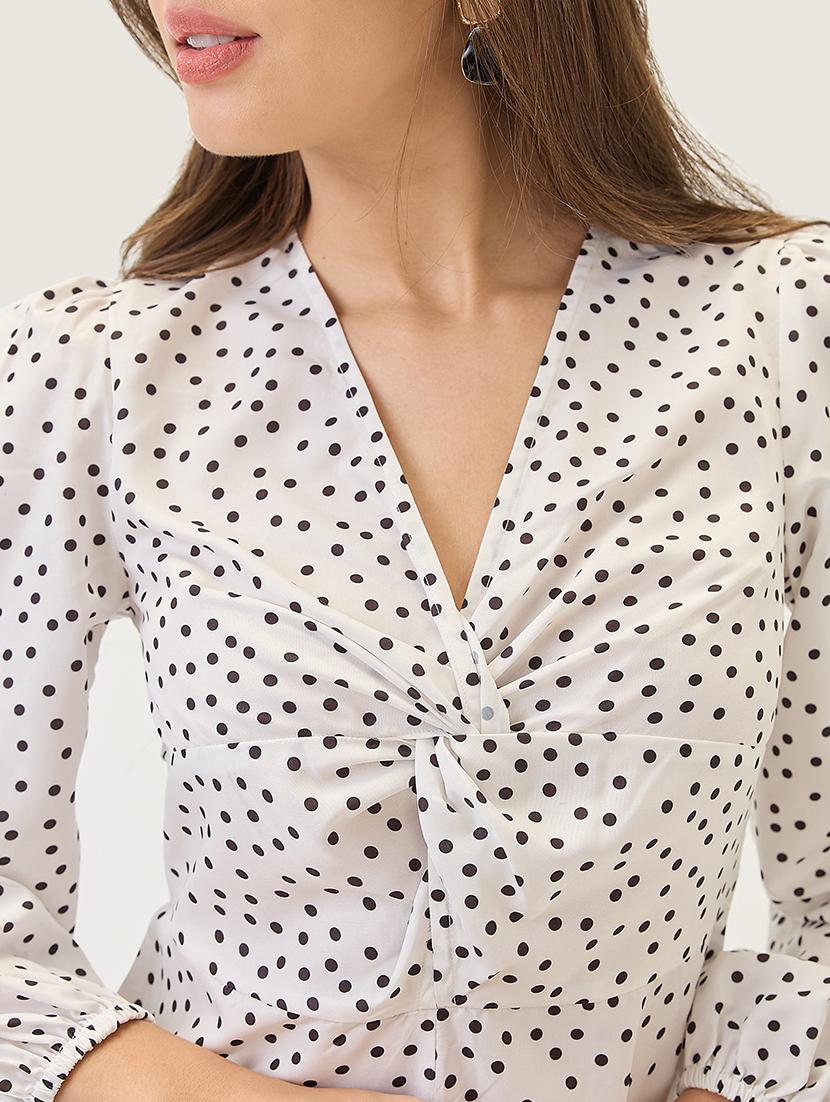 globus women white v-neck bishop sleeves twisted detail bishop sleeves polka-dot playsuit - 21767554 - Standard Image - 4