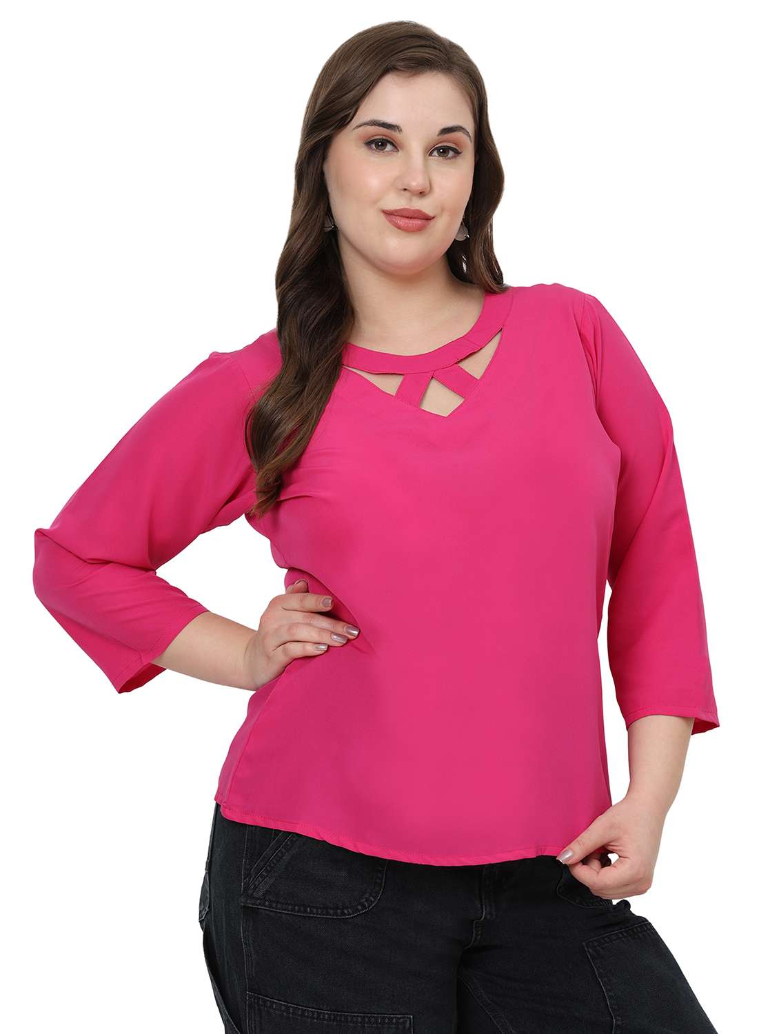 women plus size solid round neck top - 21767576 - Standard Image - 1