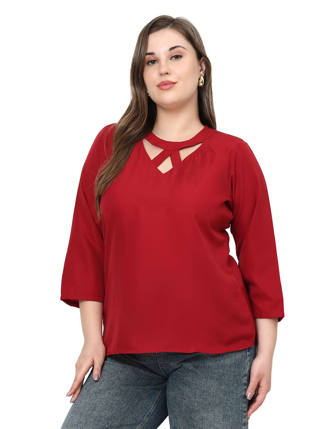 women plus size solid round neck top