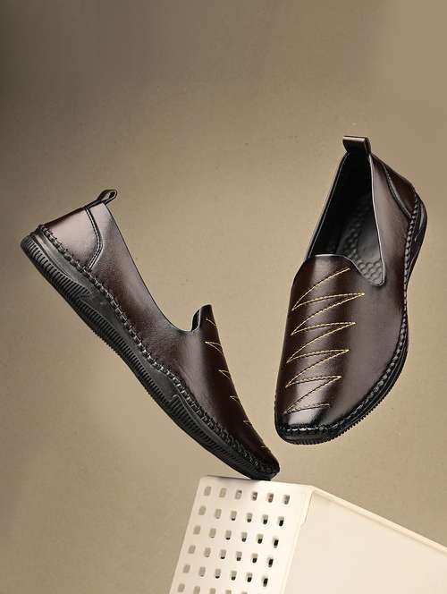 mne brown slip on mojari - 21767594 - Standard Image - 0