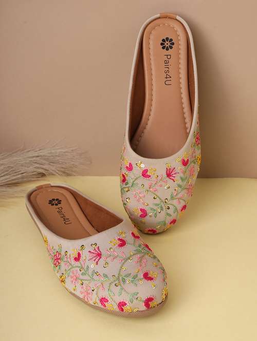 women embroidered slip on mule