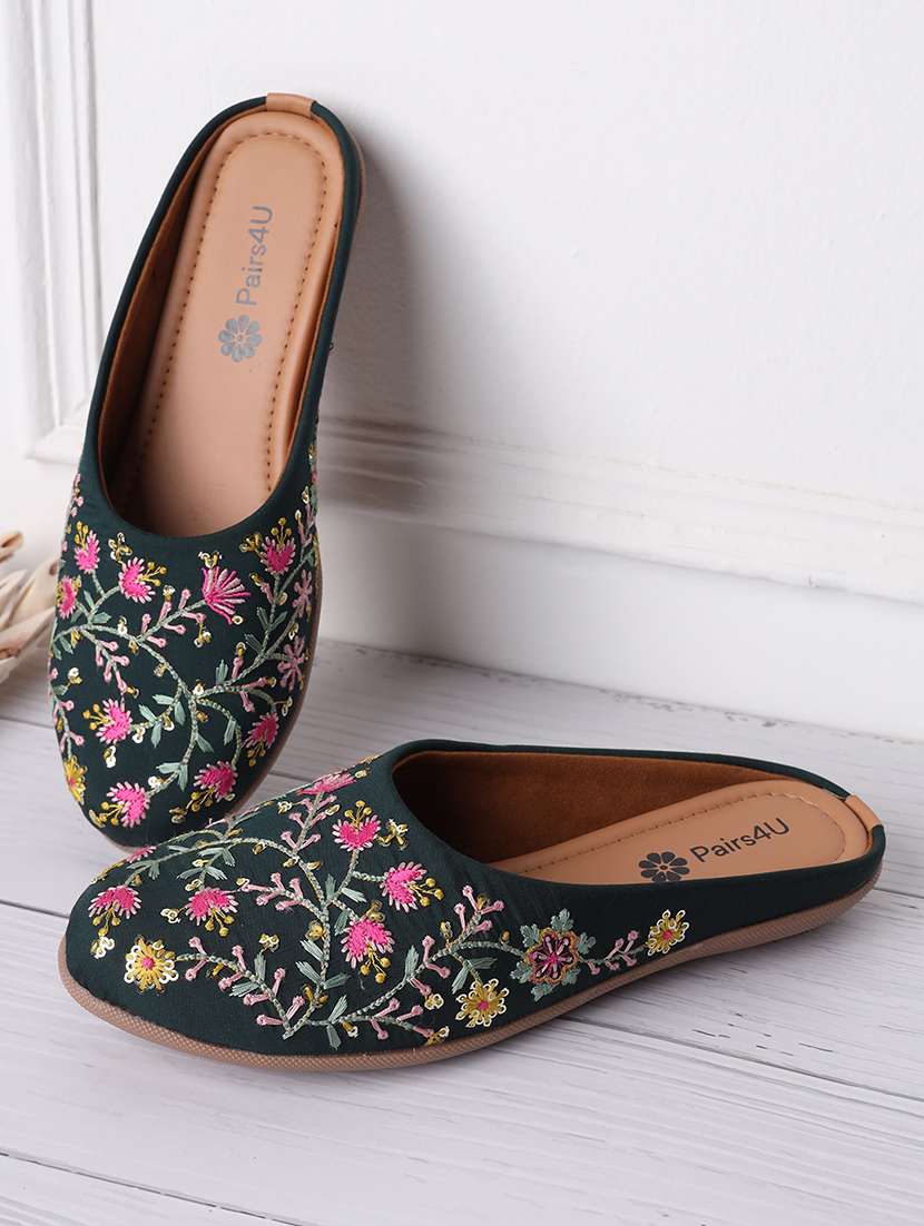 women embroidered slip on mule