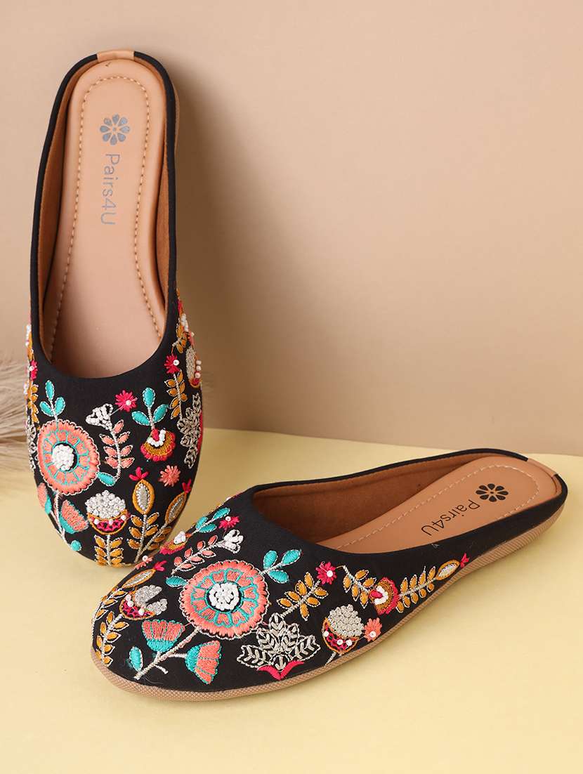 women embroidered slip on mule