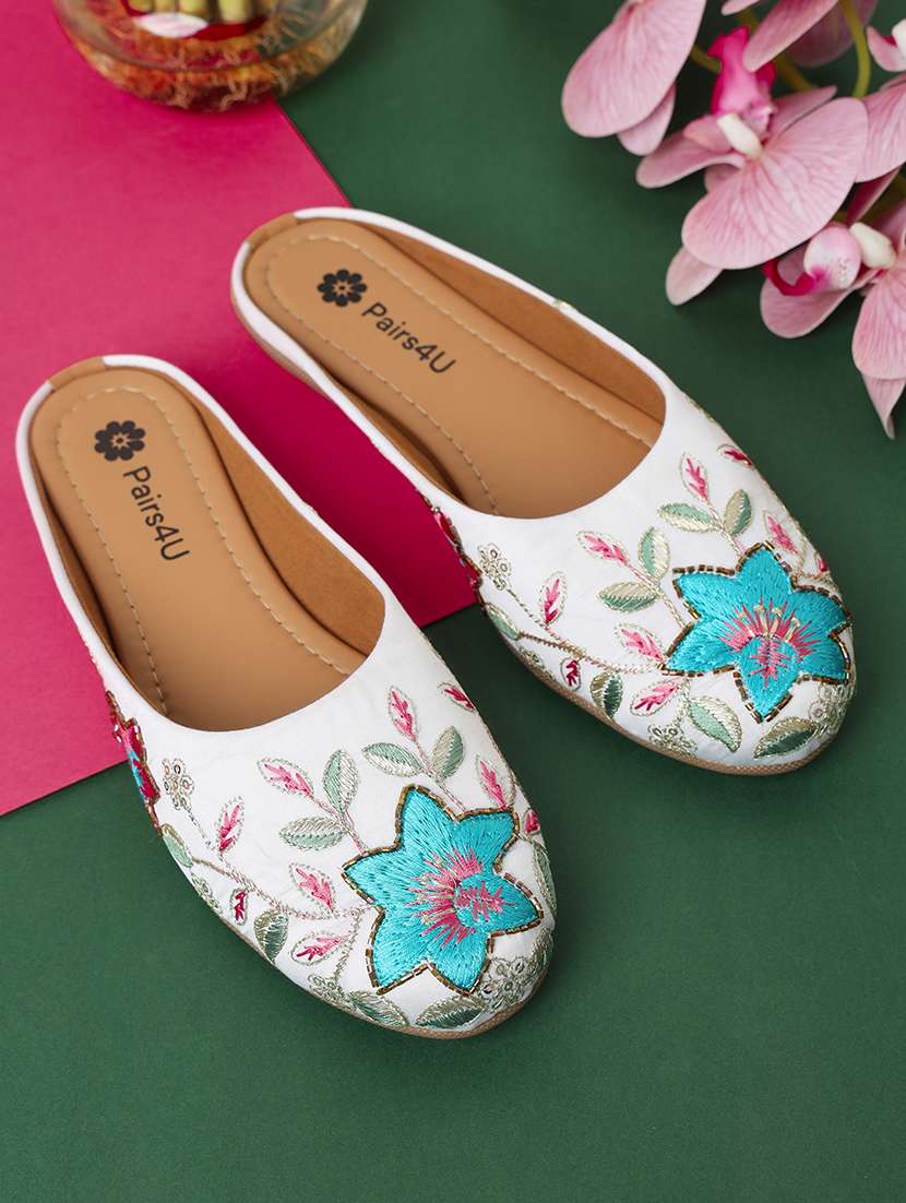 women embroidered slip on mule