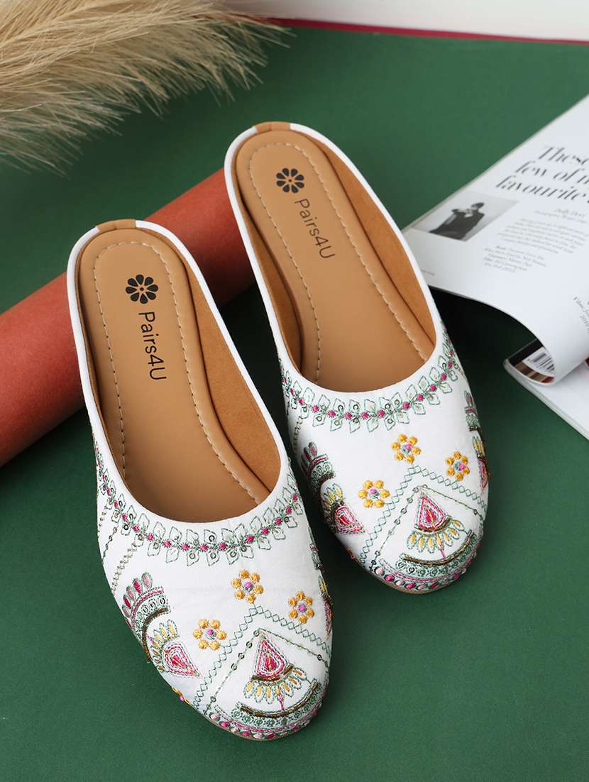 women embroidered slip on mule
