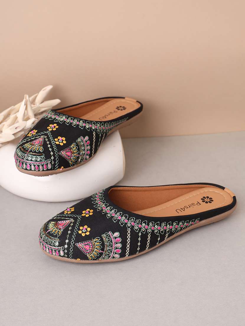 women embroidered slip on mule